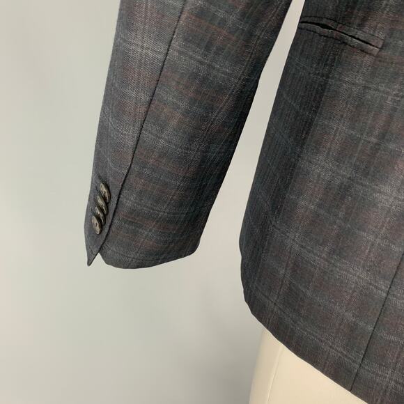HUGO by HUGO BOSS Size 38 Grey Brown Plaid Virgin Wool Sport Coat - Picture 4 of 7